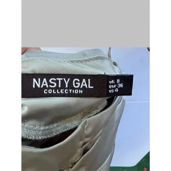 Nasty Gal satin high neck belted midi dress in size 8 - Picture 10 of 11